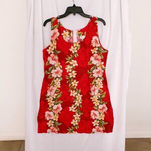 Vintage TY Red Hawaiian Floral Sleeveless Short Dress Made in Hawaii Size L
